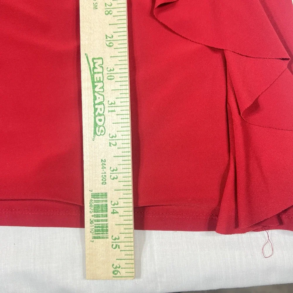Lauren Ralph Lauren Dress Womens 2P Red Ruched Ruffle Sheath Midi 3/4 Sleeve
